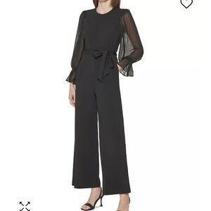 NEW! Calvin Klein Crewneck Chiffon Flare-Leg Jumpsuit